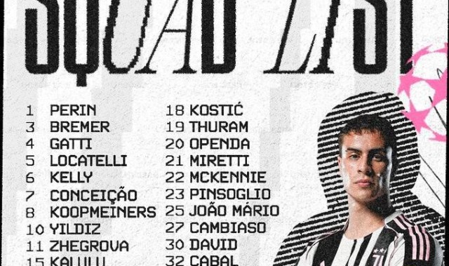 尤文公布战本菲卡大名单：伊尔迪兹、洛卡特利、小孔塞桑在列